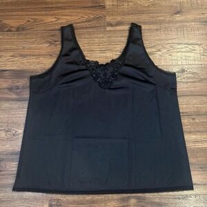 Vintage Black‎ Lace Trim Cami Top Floral Women XL Whimsygoth Fairy Boho Y2K 90s